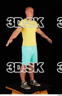 0016 Whole body yellow shirt turquoise shorts brown shoes of…